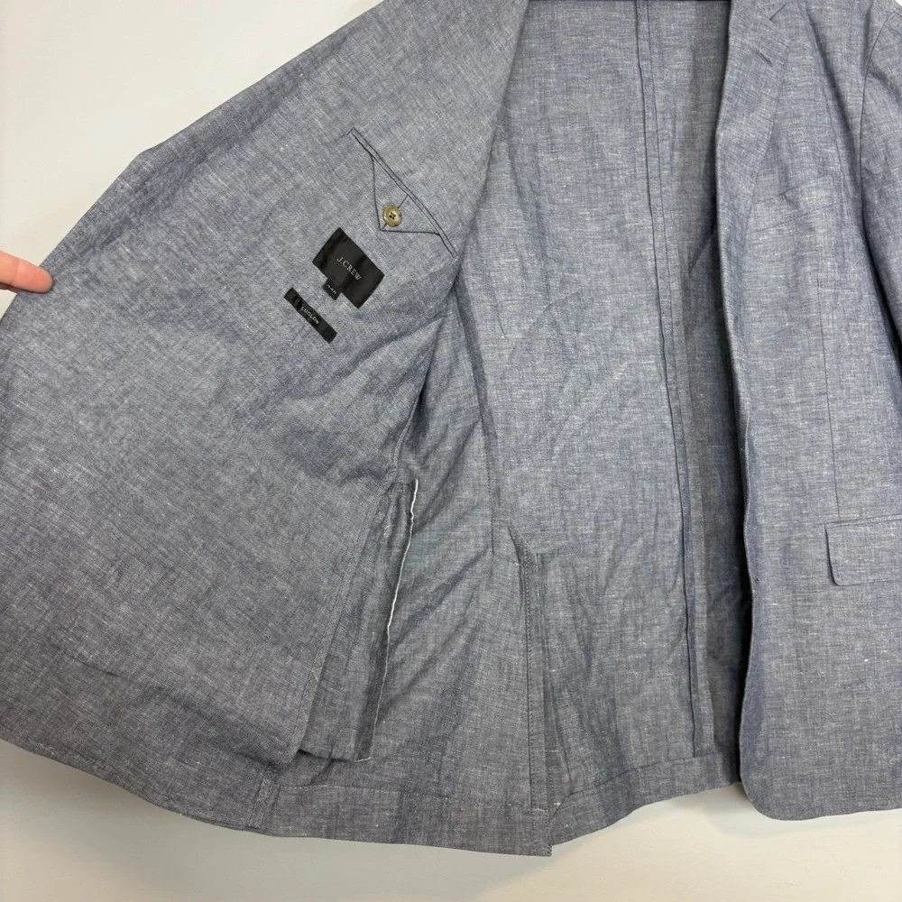 J Crew Ludlow Blazer 44R Blue Somelos Cotton Linen Blend Unstructured